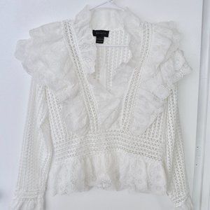 Gracia White Long Sleeved Ruffle Top